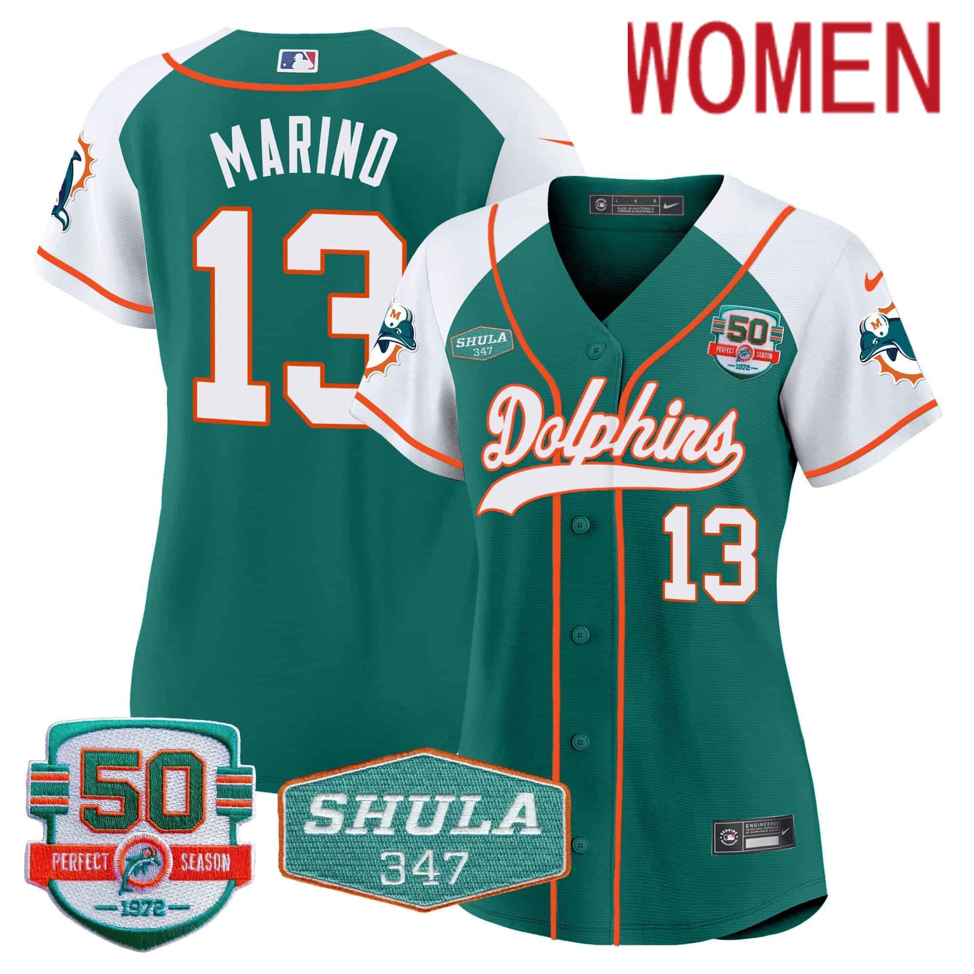 Women Miami Dolphins #13 Marino Green 2024 Nike 50th Don Shula Memorial Patch Baseball NFL Jersey
